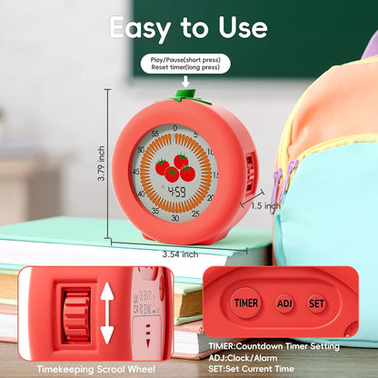 Tomato Visual Timer for Kids, 5h Cute Kids Pomodoro Countdown Timer, Kitchen Helper Timer, Visual Timer for Classroom, Office Desk and Meetings