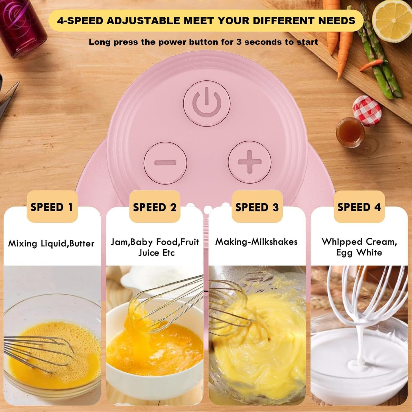 Cordless Hand Mixer MixgoII, Handheld Mixer Electric Whisk & Milk Frother, Hand Held Mini Mixers, Rechargeable Hand Mixer and Whisker, Food Processor for Cooking, Food Chopper, 4-Speed, 10Oz