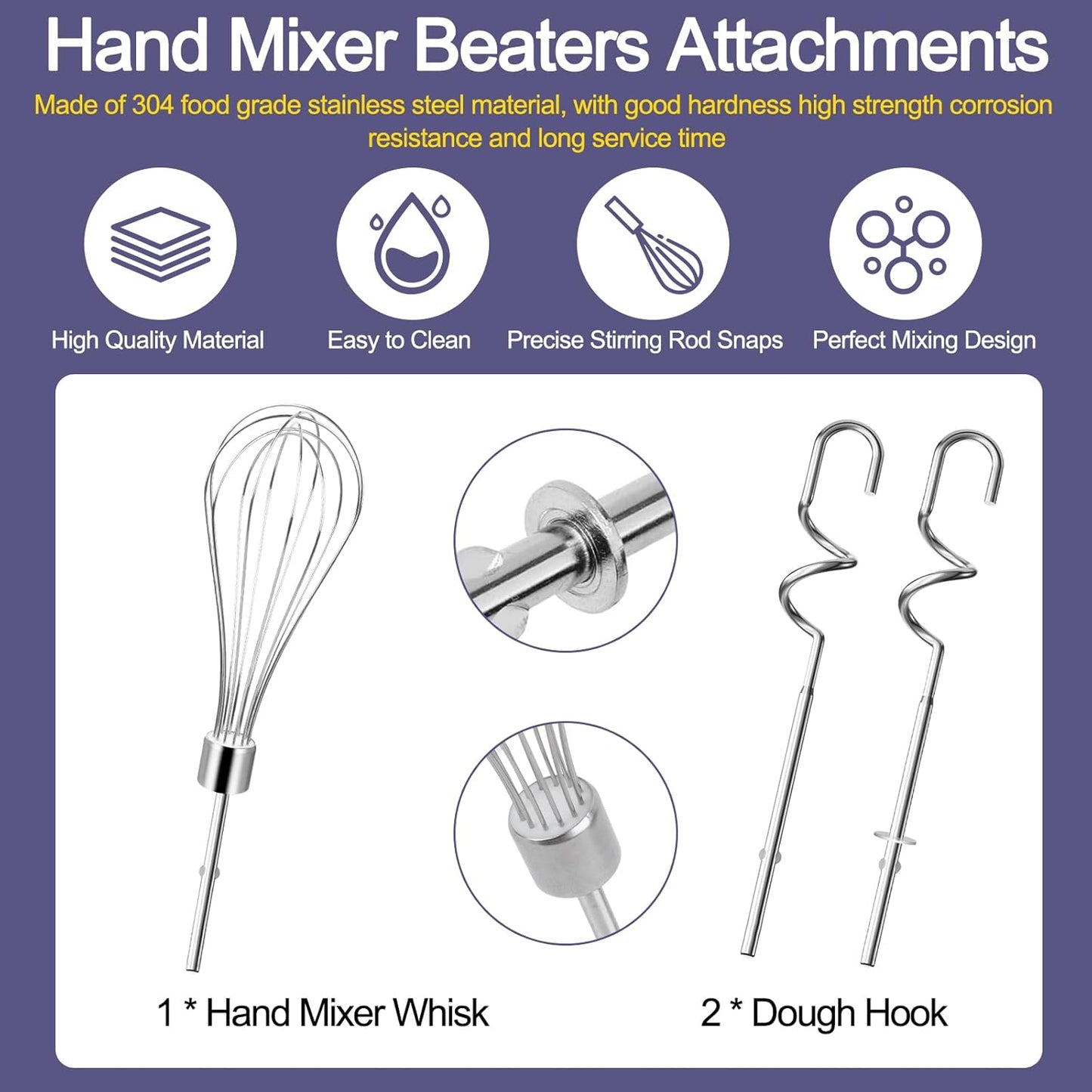 Hand Mixer Beaters Blender Attachment Mixer Dough Hooks for KitchenAid Hand Mixer Whisk Attachment KHMPW Egg Beater/Whisk Attachment Stainless Steel Hand Mixer Accessories -3 Pack