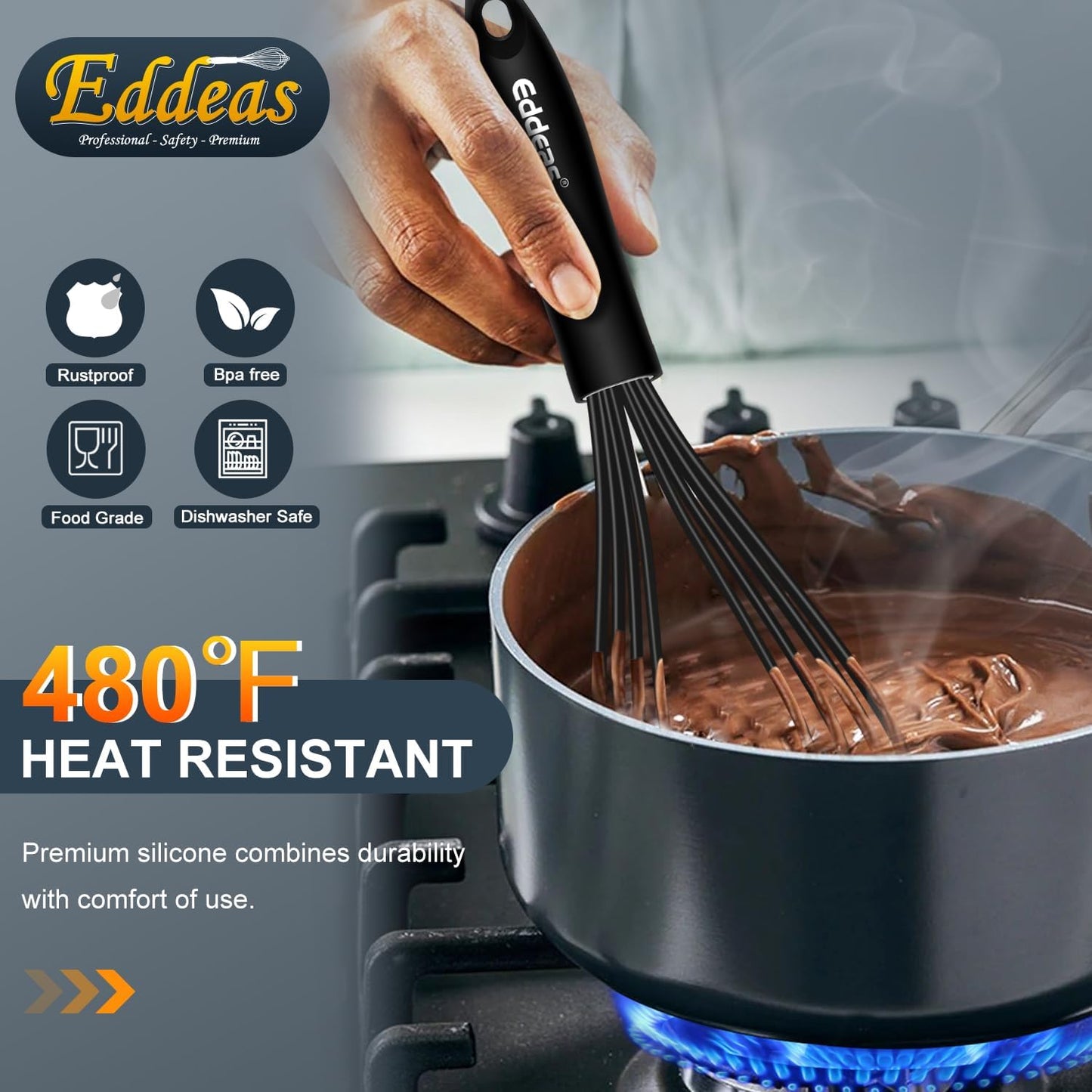 Whisks For Cooking - 500 °F Heat Resistant Silicone Whisk, Heavy Duty 7",9"&11inch Non-Scratch Balloon Kitchen Wisk tool Set, for cooking Wisking, Blending, Beating, Stirring, 3 Piece Black