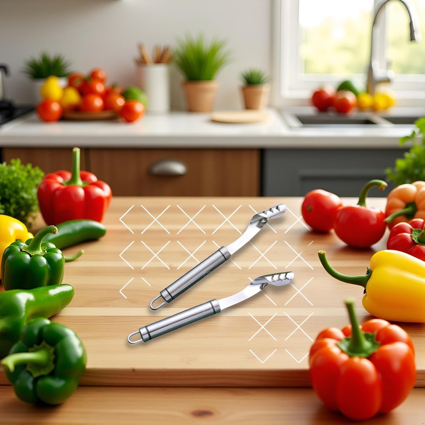 2pcs Stainless Steels Pepper Seed Corer Remover, Stainless Steel Tool, Chili Corer Remover with Serrated Slice and Handle Kitchen Tools Fruit and Vegetable ﻿