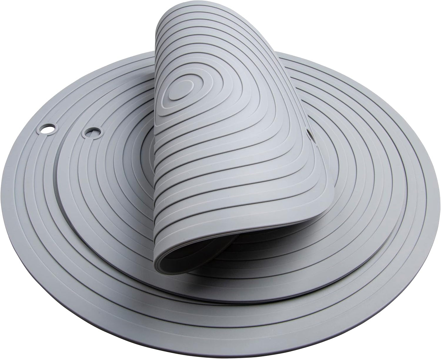 Silicone Trivets Mats for Pots and Pans, Heat Resistant Pot Holders, Flexible Hot Pads for Kitchen Table, Non Slip Mats, Dia11.81 and 9.45 Inches Big Round Microwave Mats Pack 3 White