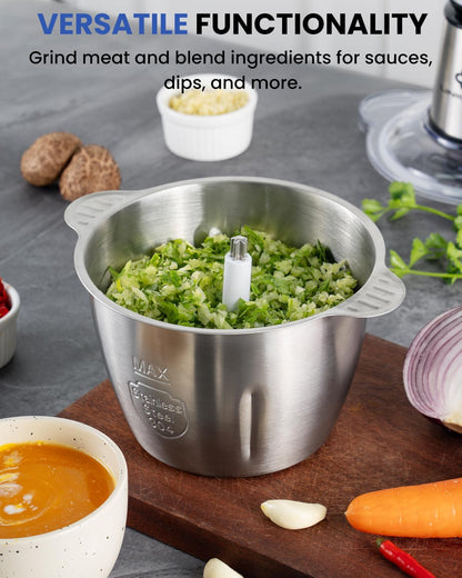 LINKChef Food Processor Small, 10 Cup Food Chopper with Container, 2.3L 600W Electric Meat Grinder for Home Use, Stainless Steel Mini Food Processor for Kitchen, Vegetable, Onion, Garlic, Salad