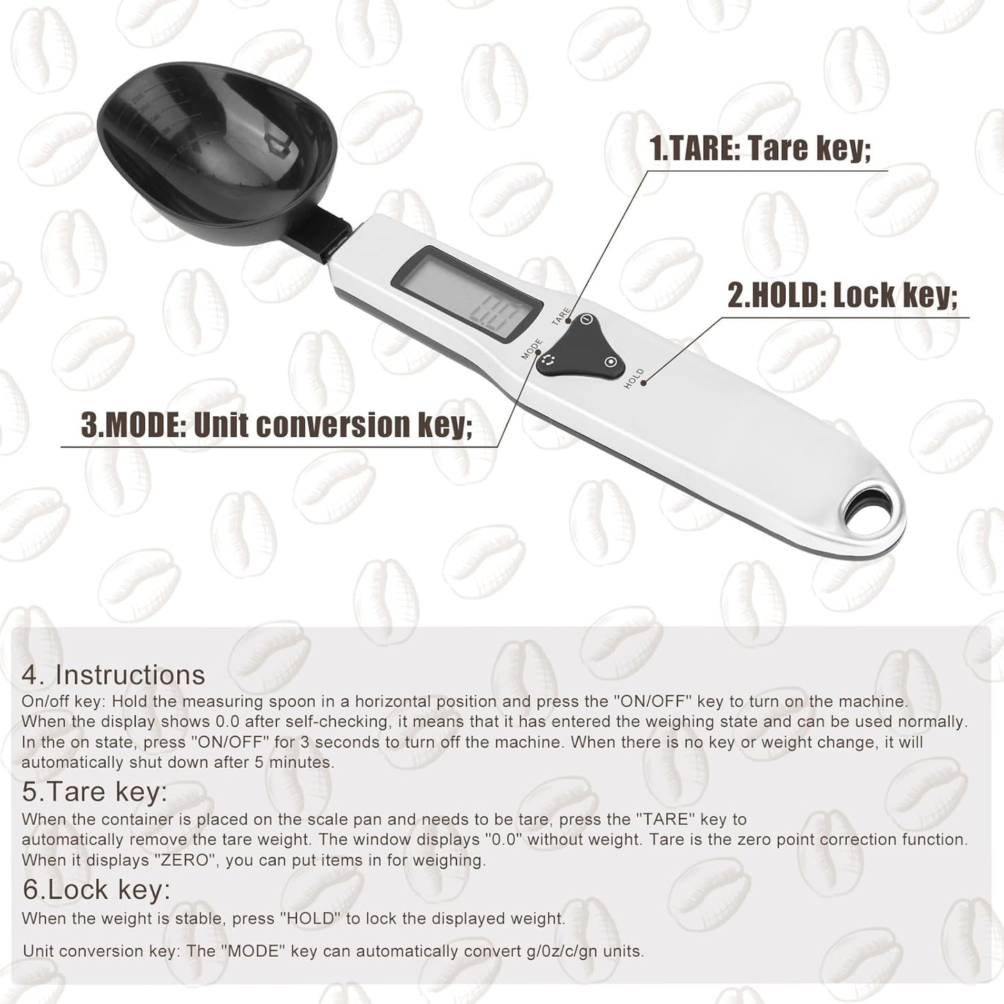 Digital Measuring Spoon Scale, 0.1-500g Electronic Kitchen Food Weighing Spoon Scale Detachable High Precision Gram Measuring Spoons with LCD Display Weighable Units g/oz/gn/ct