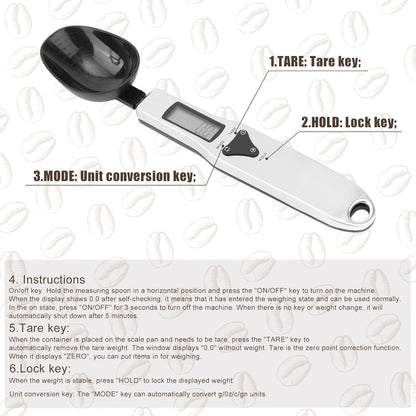 Digital Measuring Spoon Scale, 0.1-500g Electronic Kitchen Food Weighing Spoon Scale Detachable High Precision Gram Measuring Spoons with LCD Display Weighable Units g/oz/gn/ct