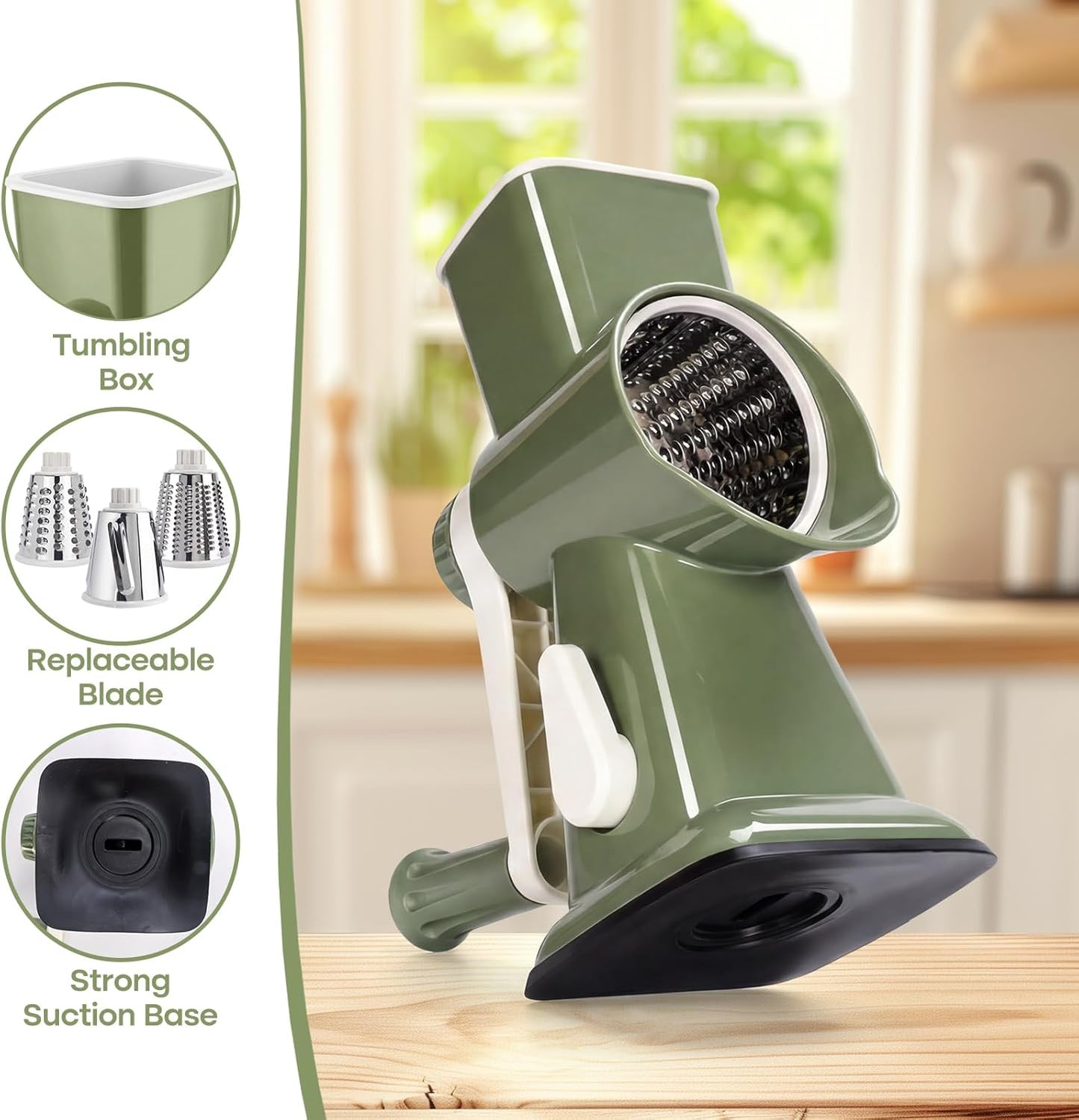 Rotary Cheese Grater,Cheese Shredder Hand Crank, Manual Cheese Grater for Veggies, 3-Blade Grater, Home Kitchen Appliances and Kitchen Gadgets