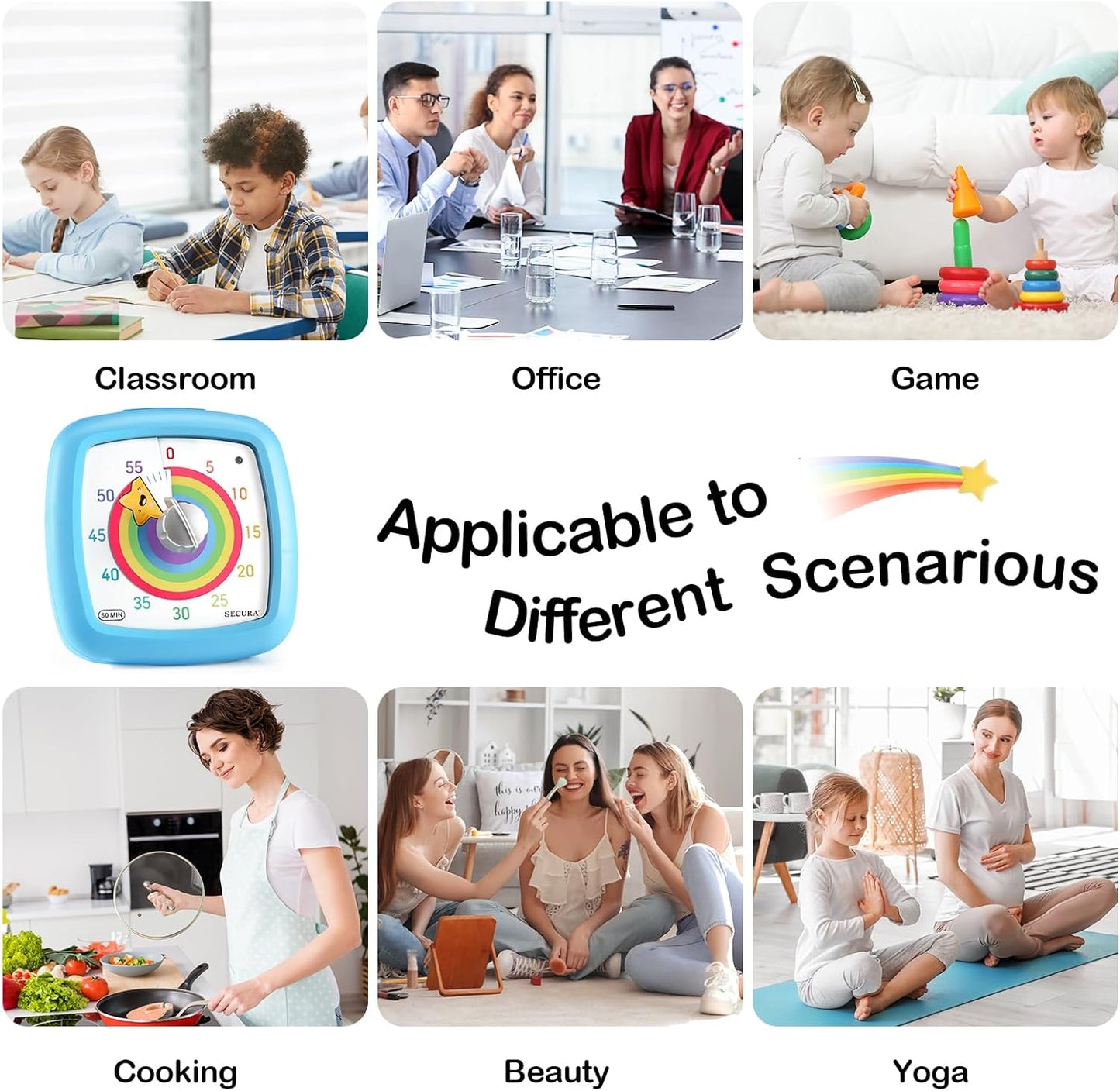 Secura 60-Minute Visual Timer, Silent Study Timer for Kids and Adults, Time Clocks, Time Management Countdown Timer for Teaching (Navy Blue & Navy Blue)