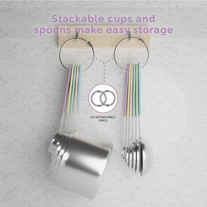 CuttleLab Measuring Cups and Measuring Spoons Set of 14 - Stainless Steel Measuring Cups and Spoons Set, Includes 1/8 Teaspoon Measuring Spoon, 1/8 Cup Measuring Cup, Leveler Dry (14, Country Chic)