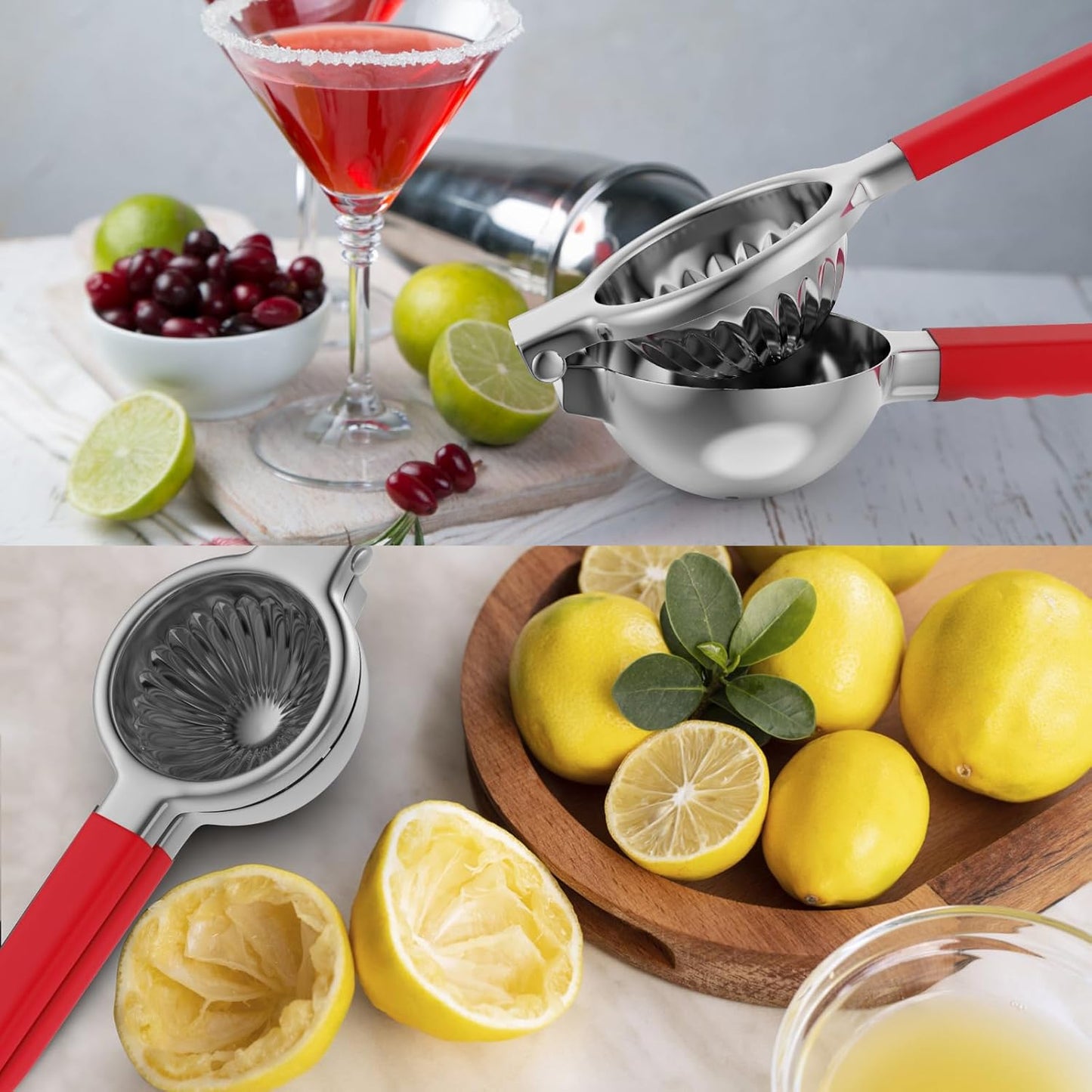 Stainless Steel Lemon Squeezer - Metal Citrus Juicer - Lime Lemon and Fruit Juicer with Silicone Handles - Large Manual Citrus Press Juicer - Hand Held Squeezer - Ergonomic Design with Solid