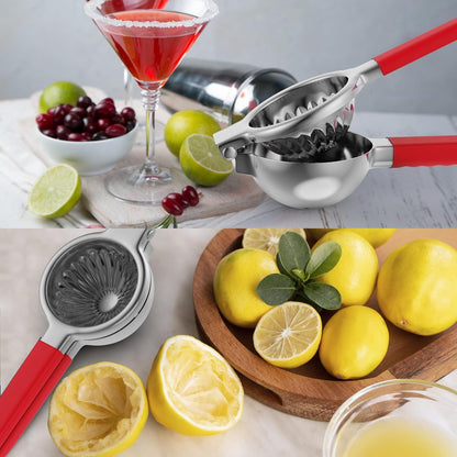 Stainless Steel Lemon Squeezer - Metal Citrus Juicer - Lime Lemon and Fruit Juicer with Silicone Handles - Large Manual Citrus Press Juicer - Hand Held Squeezer - Ergonomic Design with Solid