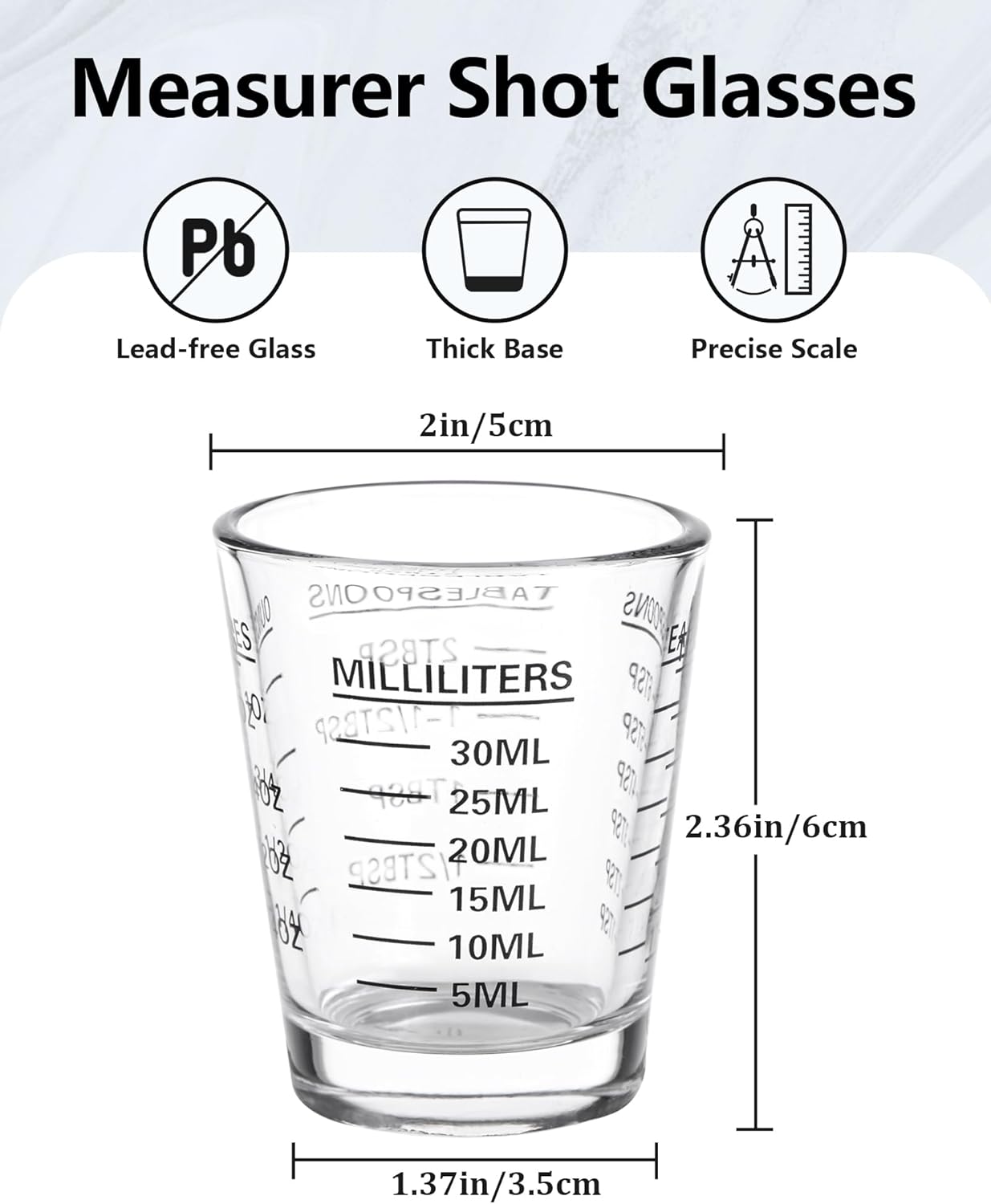 SAIAOKJ Shot Glasses Measuring Cup Set 2PACK Espresso Shot Glasses Liquid Heavy Glass 26-Incremental Measurement 1 OZ, 2 TBS, 6 TSP, 30 ML Kitchen Tools (Red)