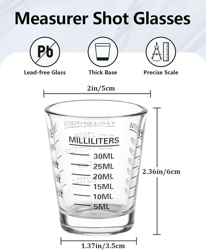 Measuring Cup Shot Glasses 2PACK Espresso Shot Glasses Liquid Heavy Glass 26-Incremental Measurement 1 OZ, 2 TBS, 6 TSP, 30 ML Kitchen Tools (Red)