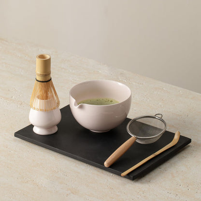 Matcha Whisk Set, Matcha Set with Ceramic Matcha Bowl, Bamboo Whisk & Holder, Sifter, Tea Scoop (Black Gold)