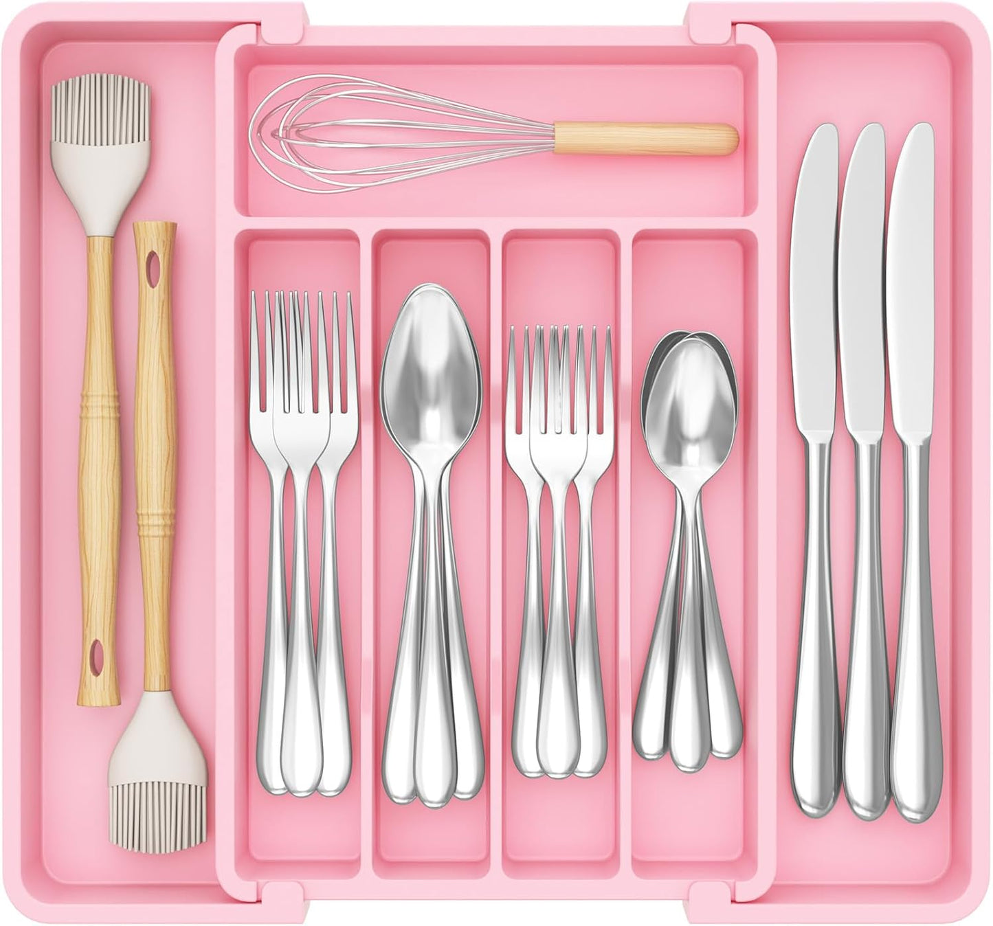 Lifewit Silverware Drawer Organizer, Expandable Utensil Tray for Kitchen, BPA Free Flatware and Cutlery Holder, Adjustable Plastic Storage for Spoons Forks Knives, 11-18 x 14", Black