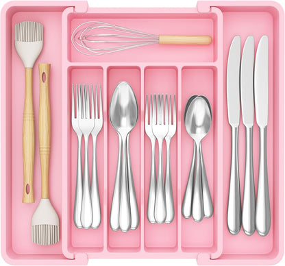 Lifewit Silverware Drawer Organizer, Expandable Utensil Tray for Kitchen, BPA Free Flatware and Cutlery Holder, Adjustable Plastic Storage for Spoons Forks Knives, 11-18 x 14", Black