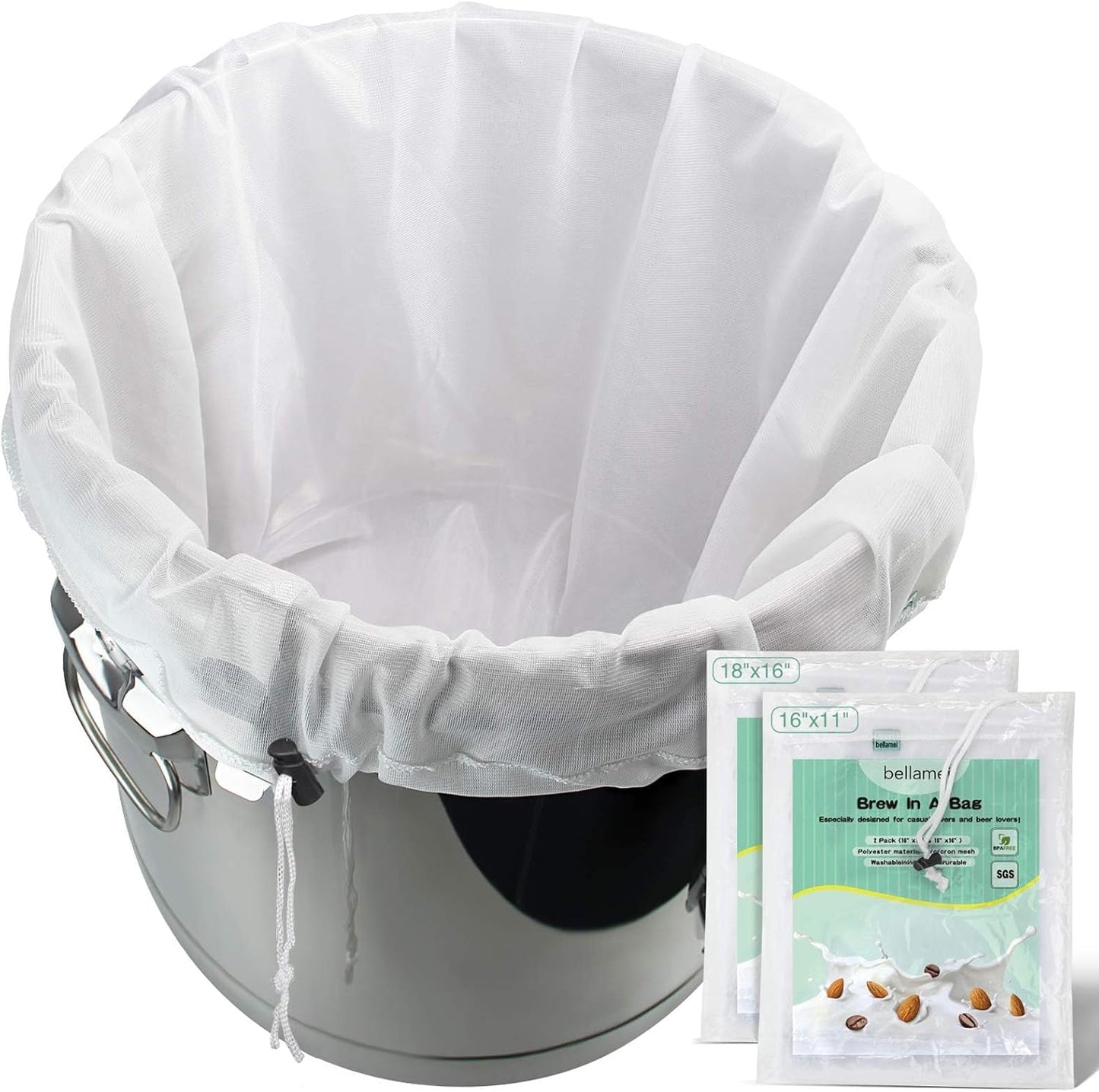 Brew Bags Extra Large Reusable 2 Pack 250 Micron Fine Mesh Bag for Fruit Cider Apple Grape Wine Press Drawstring Straining Brew in a Bag (2 pack-22"×26")