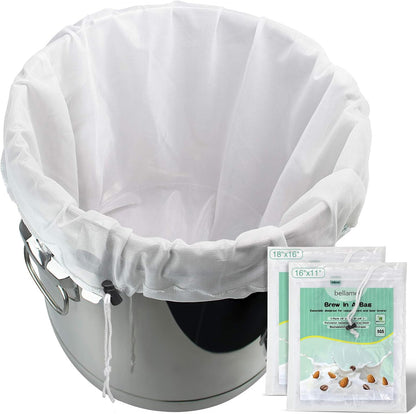 Brew Bags Extra Large Reusable 2 Pack 250 Micron Fine Mesh Bag for Fruit Cider Apple Grape Wine Press Drawstring Straining Brew in a Bag (2 pack-22"×26")