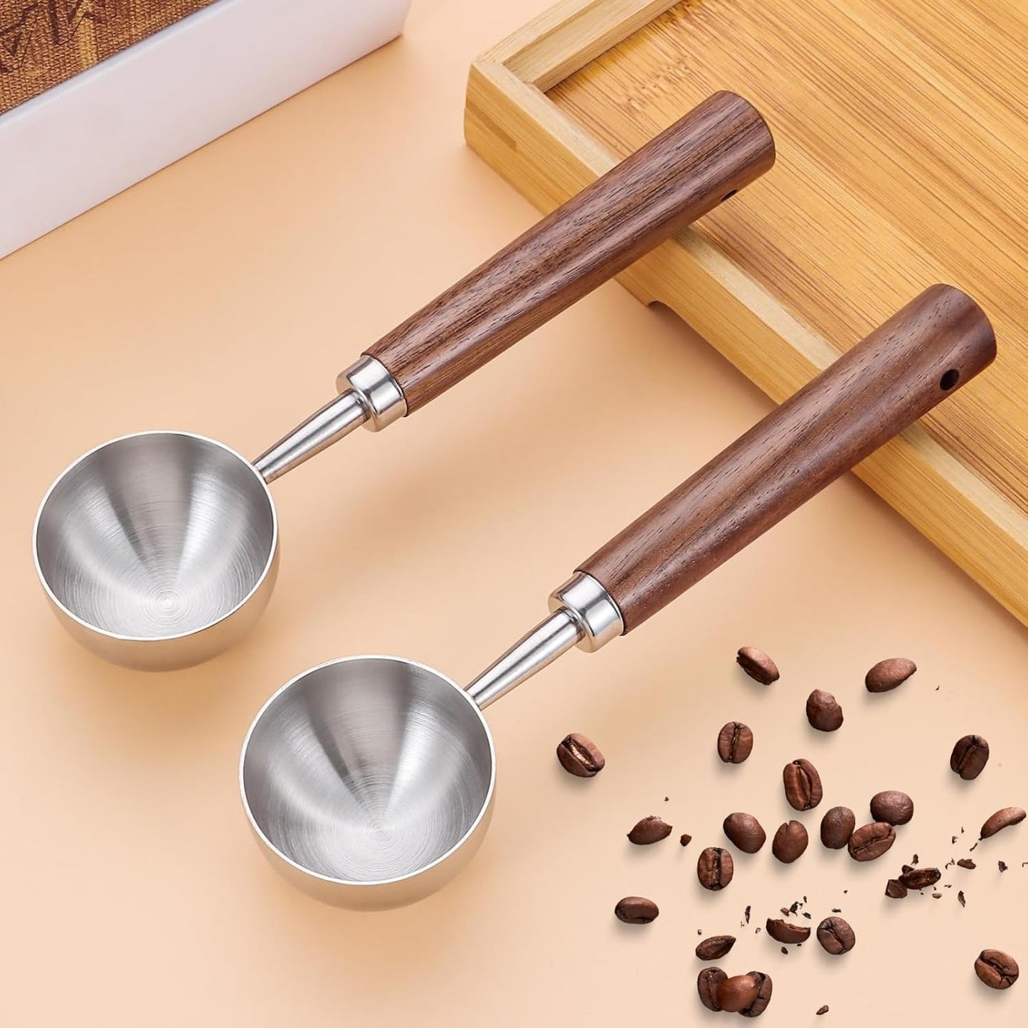 Vintage Coffee Scoop 10g/30ml Capacity Retro 304 Stainless Steel Coffee Measuring Spoon Walnut Wooden Handle Coffee Scoop Kitchen Utensil for Measuring Scooping Tea Coffee Spices (Short Handle)