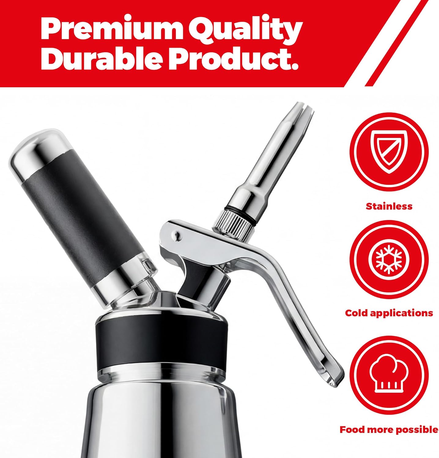 Professional Aluminum Whipped Cream Dispenser - 500 mL/1 Pint,Leak-Free Whipped Cream Maker Canister with 8 Decorating Nozzles & Cleaning Brush - N2O Chargers (Not Included) (Silver, 500ml)