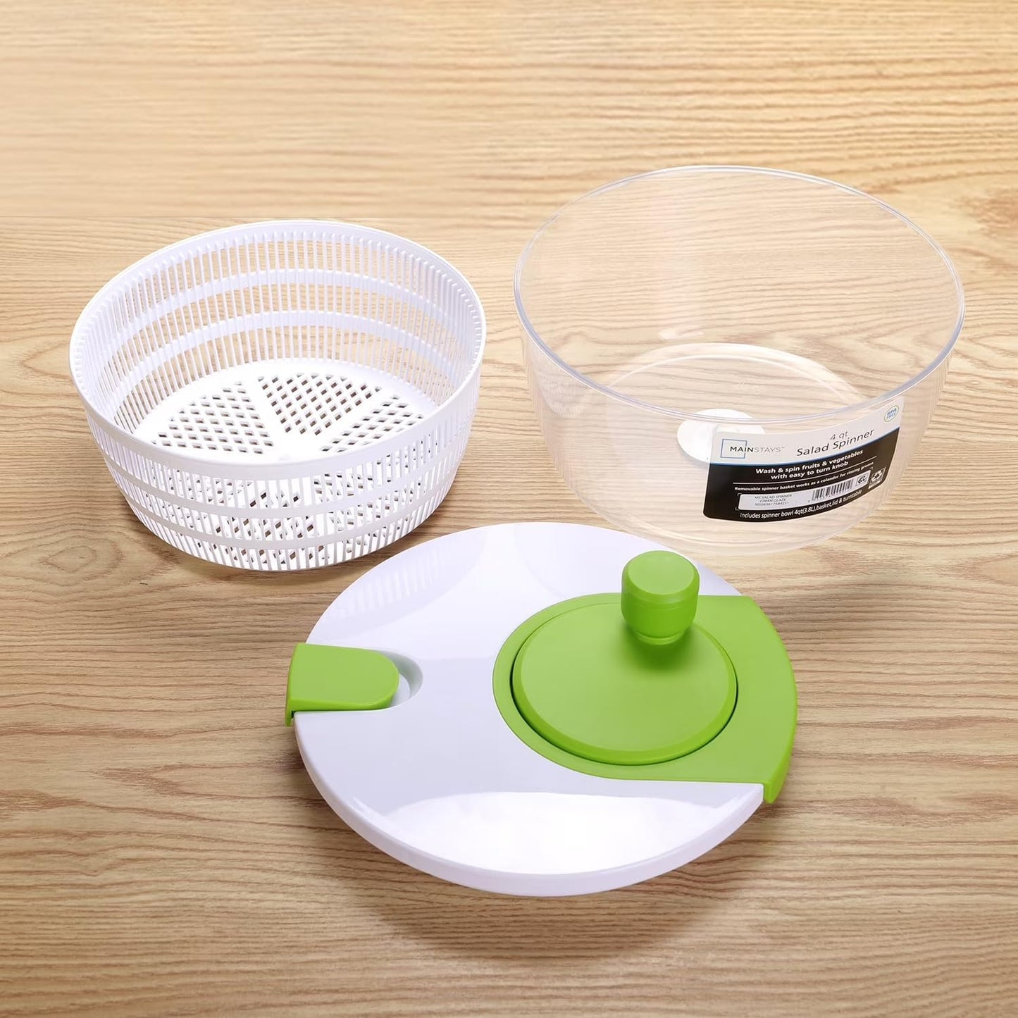 4qt Salad Spinner Vegetable Dryer, Green Glaze, Height 6.54in, Weight 1.55lb, BPA free