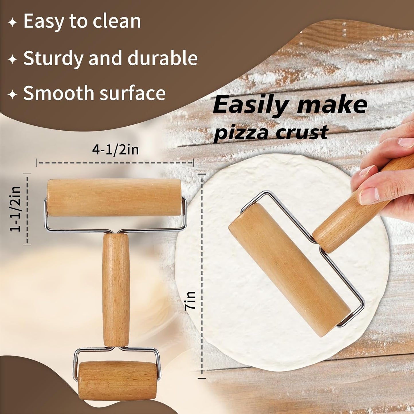 Pizza Rolling Pin Small Rolling Pin Wooden Dough Roller Non Stick Pizza Dough Roller for Baking Pastry Tortilla Cookie Dumpling Rolling Pins for Baking (T+H-Style)