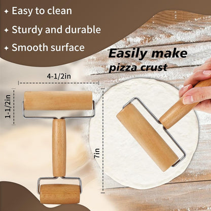Pizza Rolling Pin Small Rolling Pin Wooden Dough Roller Non Stick Pizza Dough Roller for Baking Pastry Tortilla Cookie Dumpling Rolling Pins for Baking (T+H-Style)