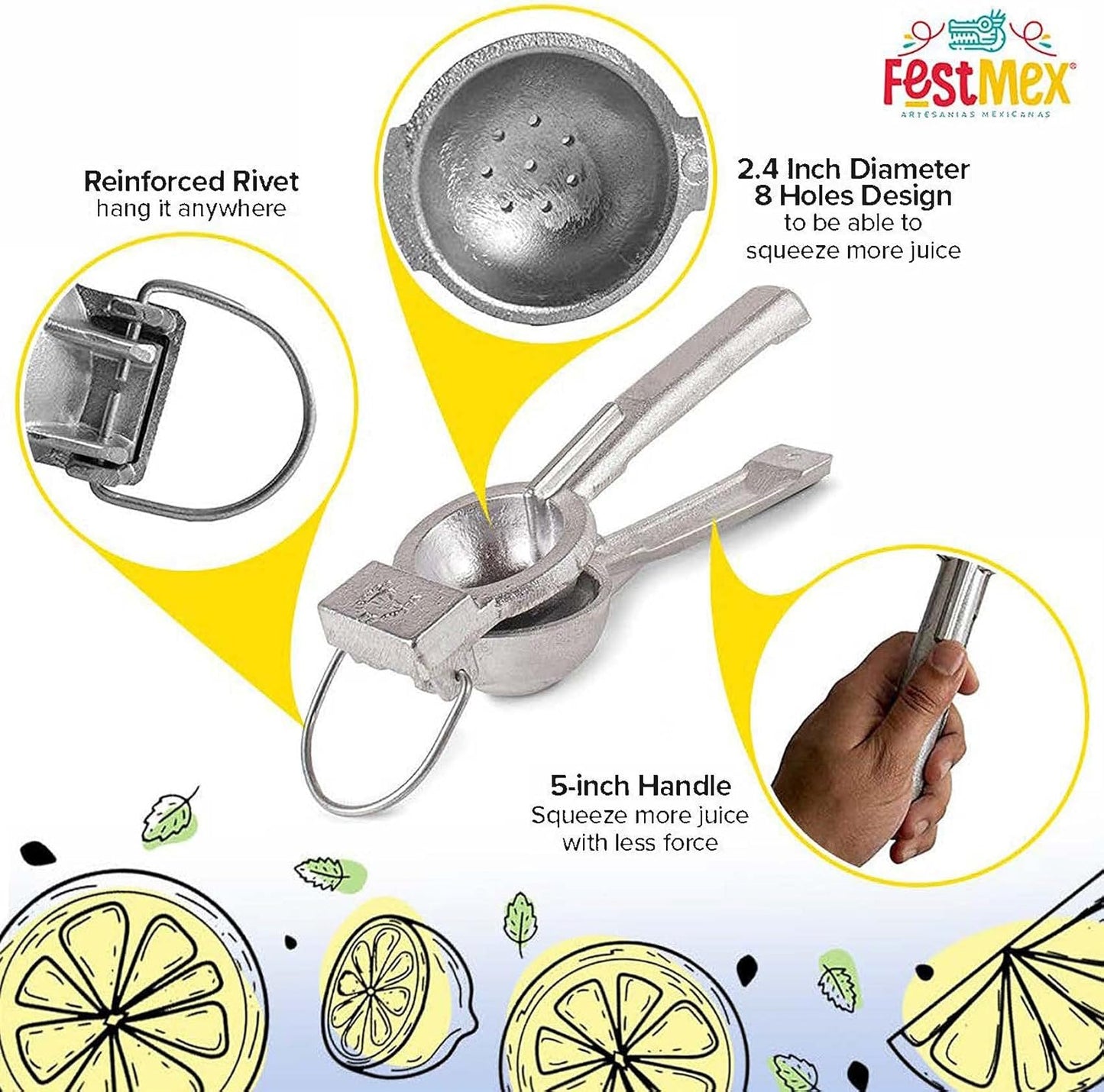 Lemon Squeezer Cast Premium Aluminum Manual Hand Press Juicer, 2.4" Large – Heavy-Duty Mexican Made Citrus Juicer for Lemons, Limes & Oranges, Handheld Juice Press, Exprimidor de Limones