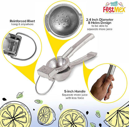 Lemon Squeezer Cast Premium Aluminum Manual Hand Press Juicer, 2.4" Large – Heavy-Duty Mexican Made Citrus Juicer for Lemons, Limes & Oranges, Handheld Juice Press, Exprimidor de Limones