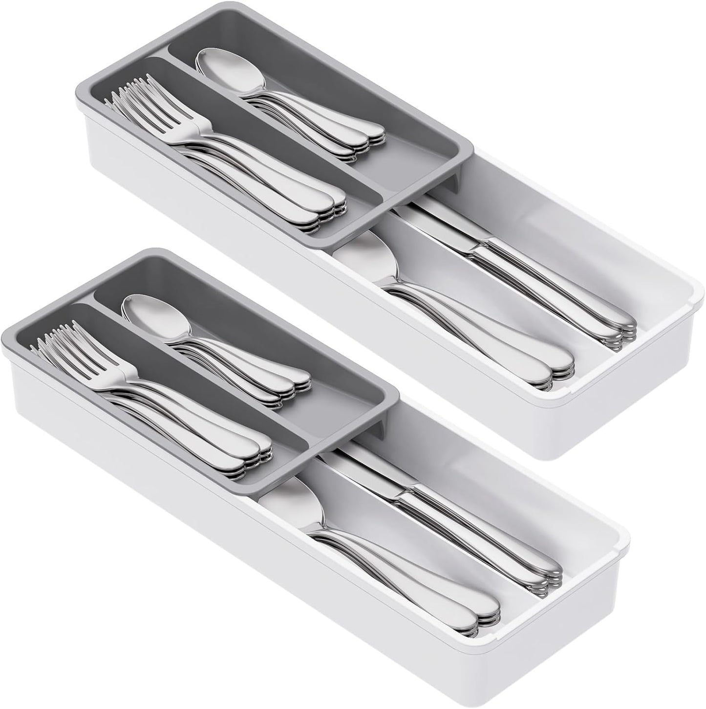 Lifewit Compact Silverware Organizer for Kitchen Drawer, Narrow Flatware Tray Holder, Plastic Cutlery Spoons, Forks and Knives Storage, Black, 1 Pack