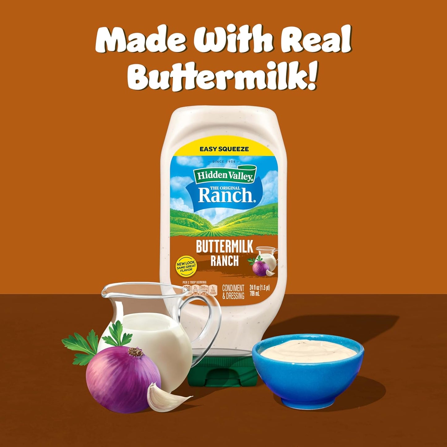 Hidden Valley Buttermilk Ranch Condiment and Dressing, Easy Squeeze Bottle, 24 Fl Oz (Package May Vary)