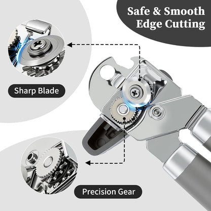Can Opener Manual, Hand Heavy Duty Stainless Steel Bottle Opener Comfortable Handle, Sharp Blade Smooth Edge, Multifunctional Kitchen Tool, Black