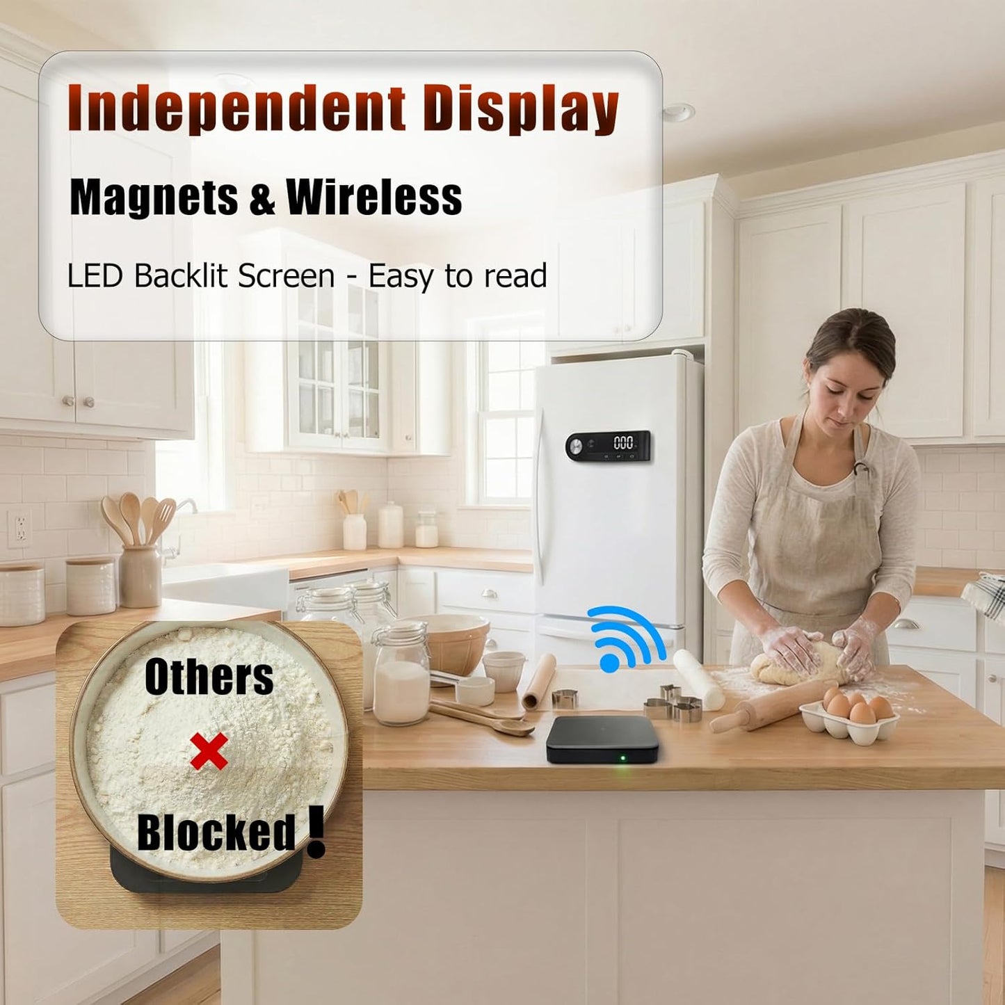 11lb/5kg Digital Kitchen Food Gram Scale with Pull Out Display, 0.1g/0.001oz Precision Wireless Bakery Scale, LED Backlight, 5 Units, USB Rechargeable, Stainless Steel Platform