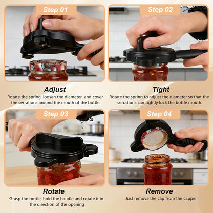 Multi-Functional Retractable Jar & Bottle Opener, Magnetic Stainless Steel Can Opener with Ergonomic Handle, Friendly Kitchen Gadget