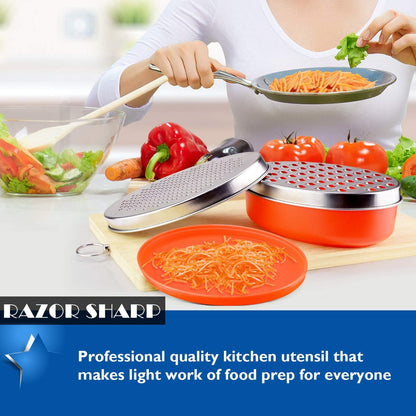 Cheese Grater Citrus Lemon Zester with Food Storage Container & Lid - Perfect For Hard Parmesan Or Soft Cheddar Cheeses, Ginger, Vegetables, Butter, Chocolate & Nutmeg (Red)