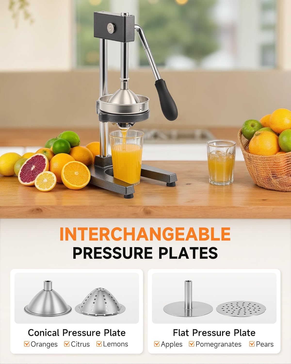 CO-Z Manual Citrus Juicer, Commercial Grade Cast Iron Orange Juicer, Professional Heavy Duty Juice Press with Removable Strainer, Manual Juice Extractor for Orange Lemon Pomegranate Citrus, Black