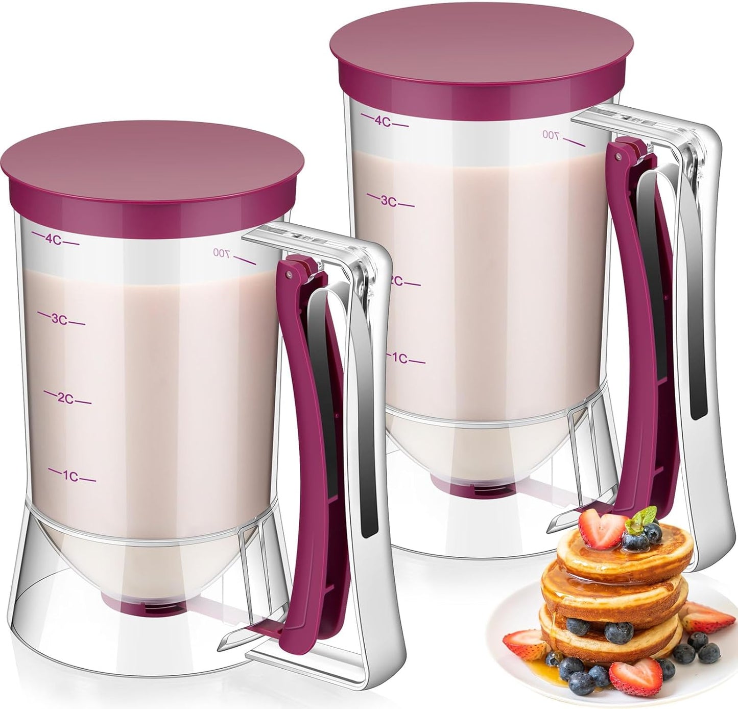 FillTouch 2 Pcs Cupcake Batter Dispenser Pancake Mix Dispenser 4 Cups with Squeeze Handle Tools for Pancake, Cupcake, Cookie, Cake, Waffles, Ice Cream Baking Gifts for Kitchen Housewarming (White)