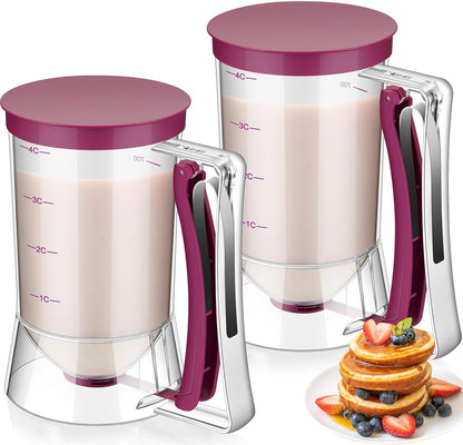 FillTouch 2 Pcs Cupcake Batter Dispenser Pancake Mix Dispenser 4 Cups with Squeeze Handle Tools for Pancake, Cupcake, Cookie, Cake, Waffles, Ice Cream Baking Gifts for Kitchen Housewarming (White)