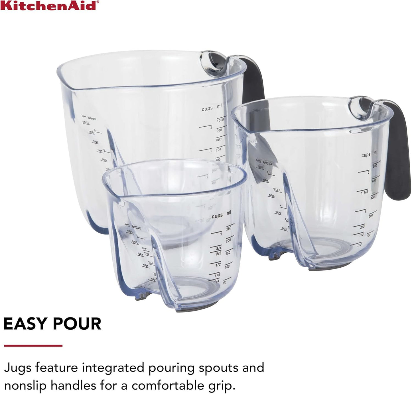 KitchenAid KQ298OSOBA Gourmet Set of 3 Measuring Jugs, Onyx