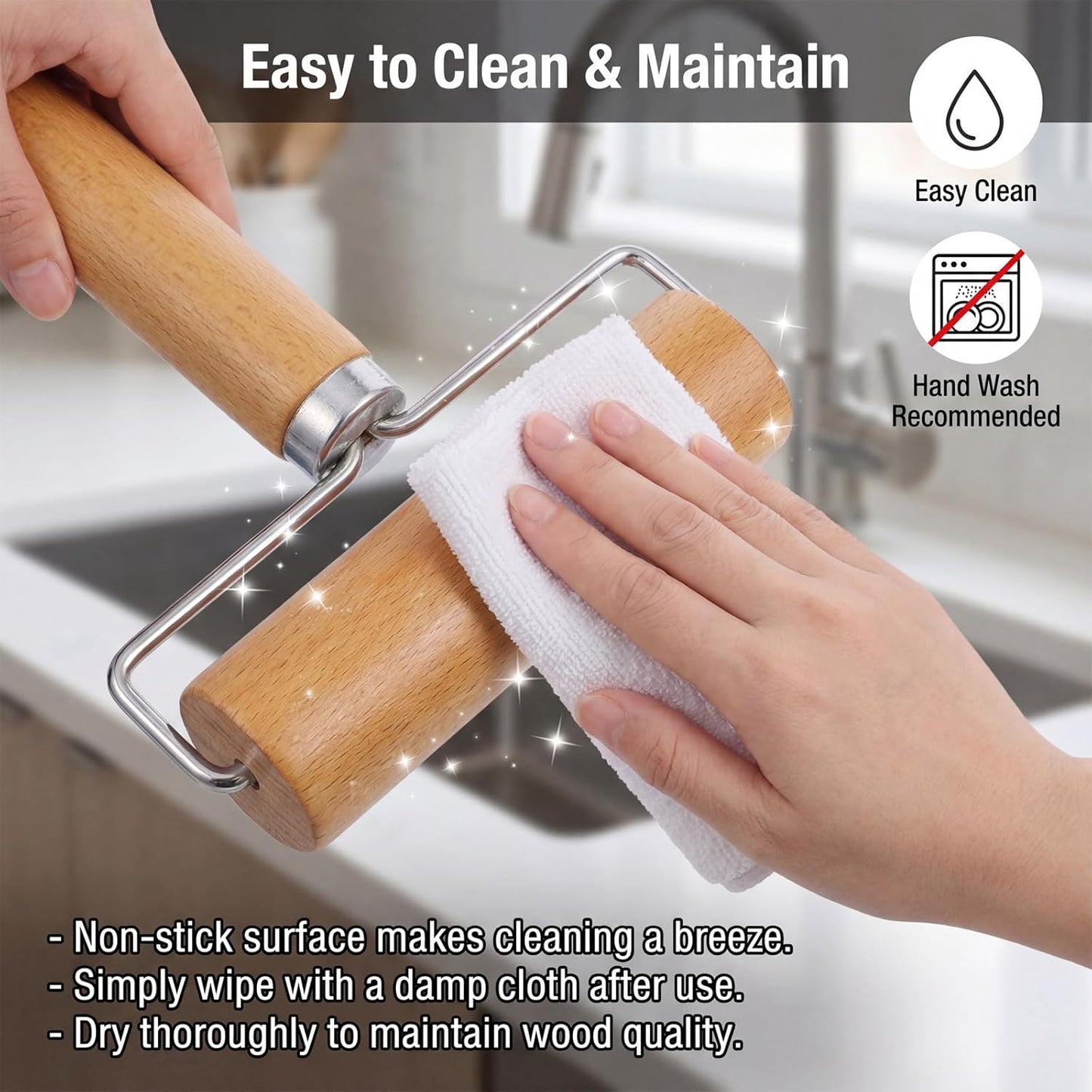 2 Pcs Pastry Roller, Wooden Rolling Pins Pizza Dough Roller Non-Stick Mini Rolling Pin for Pizza, Cookie, Pie, Dumpling, Home Kitchen Baking and Cooking