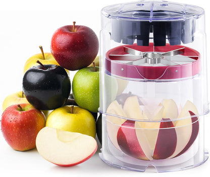 OOKUU Extra-Large Apple Slicer & Corer – 16-Blade Heavy Duty Stainless Steel Apple Cutter, Safe & Quick Apple Divider for Apples, Pears & More, with Clear Catch Bowl