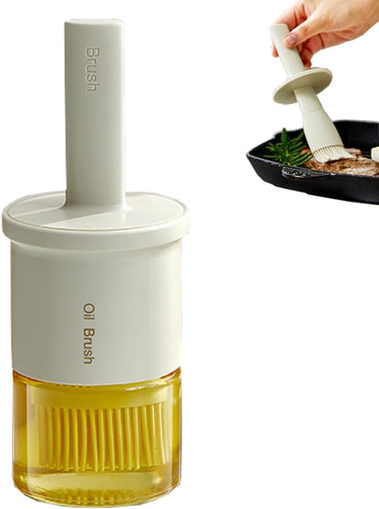 Glass Oil Dispenser with Heat Resistant Brush,Oil Dispenser Bottle with Silicone Pastry Brush for Kitchen,Cooking Vinegar and Sauce BBQ Grill Frying (Oil Dispenser-Green&Yellow)