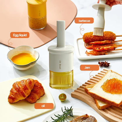 Glass Oil Dispenser with Heat Resistant Brush,Oil Dispenser Bottle with Silicone Pastry Brush for Kitchen,Cooking Vinegar and Sauce BBQ Grill Frying (Oil Dispenser-Green&Yellow)