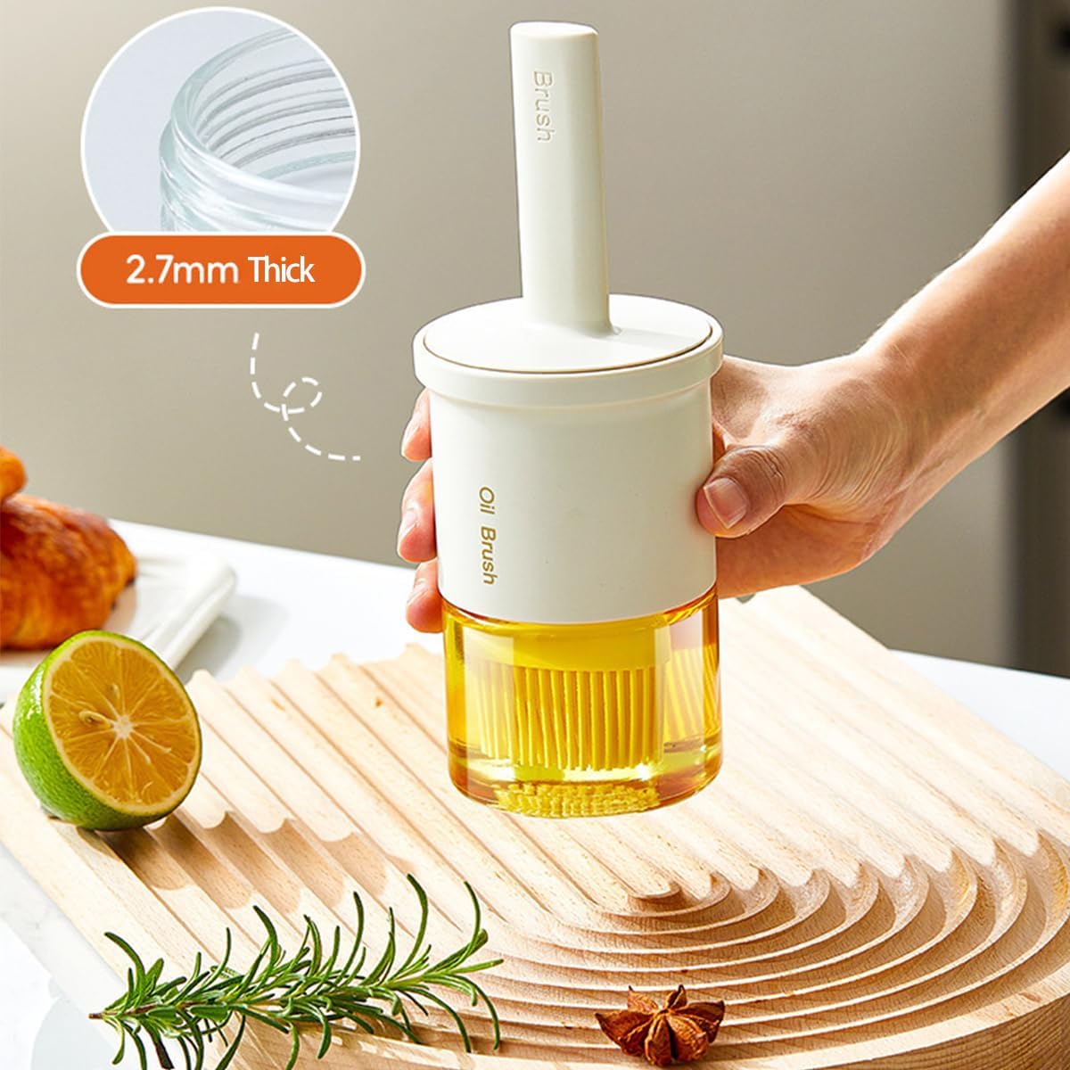 Glass Oil Dispenser with Heat Resistant Brush,Oil Dispenser Bottle with Silicone Pastry Brush for Kitchen,Cooking Vinegar and Sauce BBQ Grill Frying (Oil Dispenser-Green&Yellow)