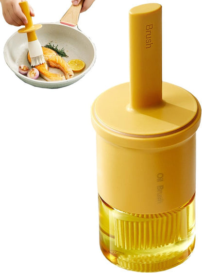 Glass Oil Dispenser with Heat Resistant Brush,Oil Dispenser Bottle with Silicone Pastry Brush for Kitchen,Cooking Vinegar and Sauce BBQ Grill Frying (Oil Dispenser-Green&Yellow)