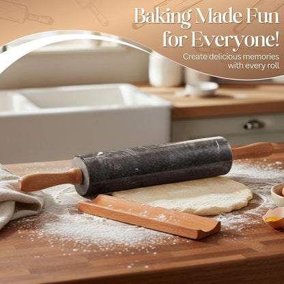 Flexzion Marble Rolling Pin Heavy Nonstick Stone Dough Roller - 10 Inch Polished Barrel with Wooden Handles & Cradle Stand for Baking Pastry Bread Pizza Cookies Pie Crust Pasta Tortillas (White)