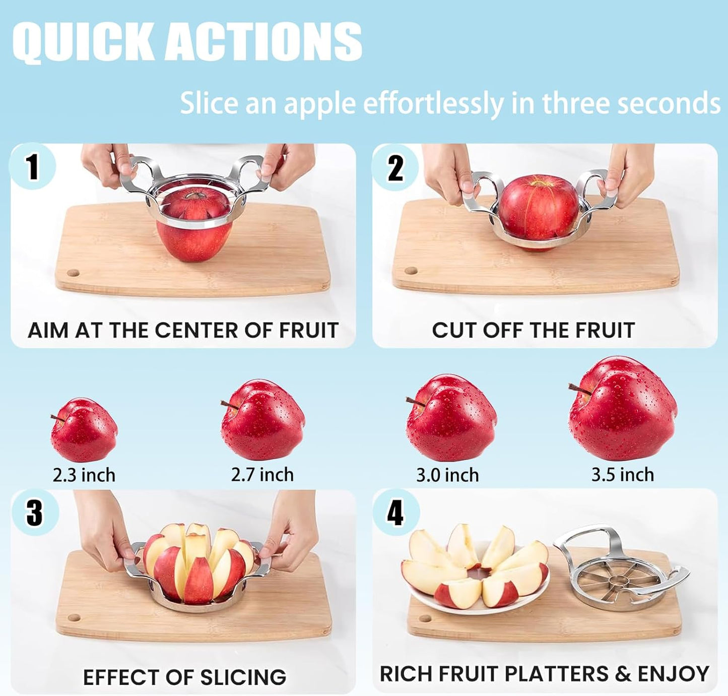 Apple Slicer,8 Blade Extra Large Apple Corer, Heavy Duty Stainless Steel Apple Cutter and Divider，Easy to Use, Time-Saving,Kitchen Tool (8 Blades)