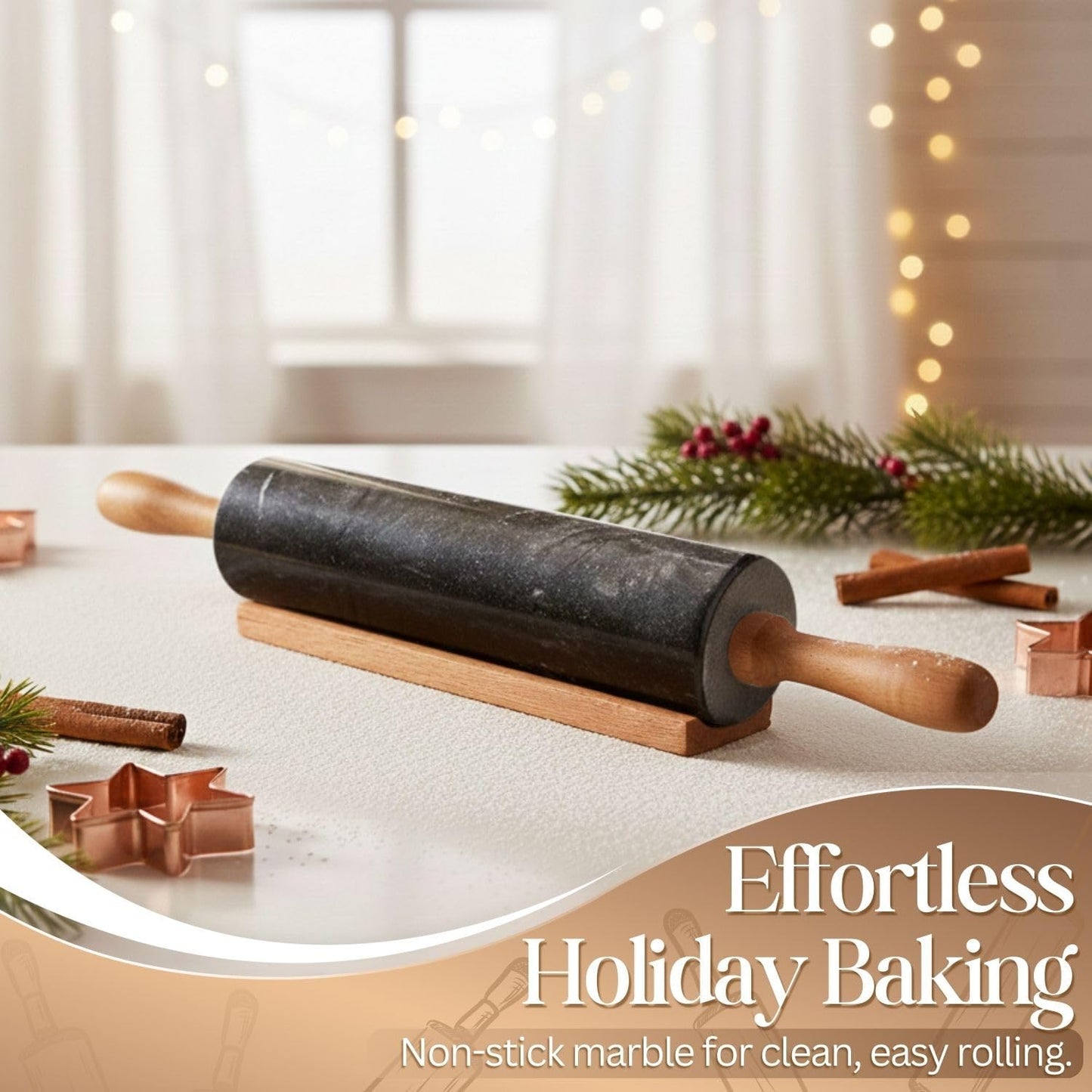 Flexzion Marble Rolling Pin Heavy Nonstick Stone Dough Roller - 10 Inch Polished Barrel with Wooden Handles & Cradle Stand for Baking Pastry Bread Pizza Cookies Pie Crust Pasta Tortillas (White)