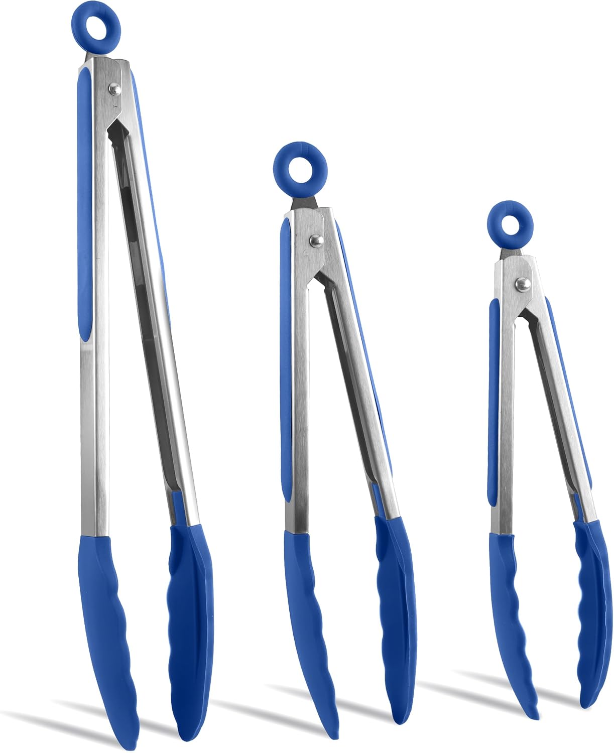 COOK WITH COLOR Stainless Steel Silicone Tipped Kitchen & BBQ Tongs Set, 3 Pc Utensils, Grey