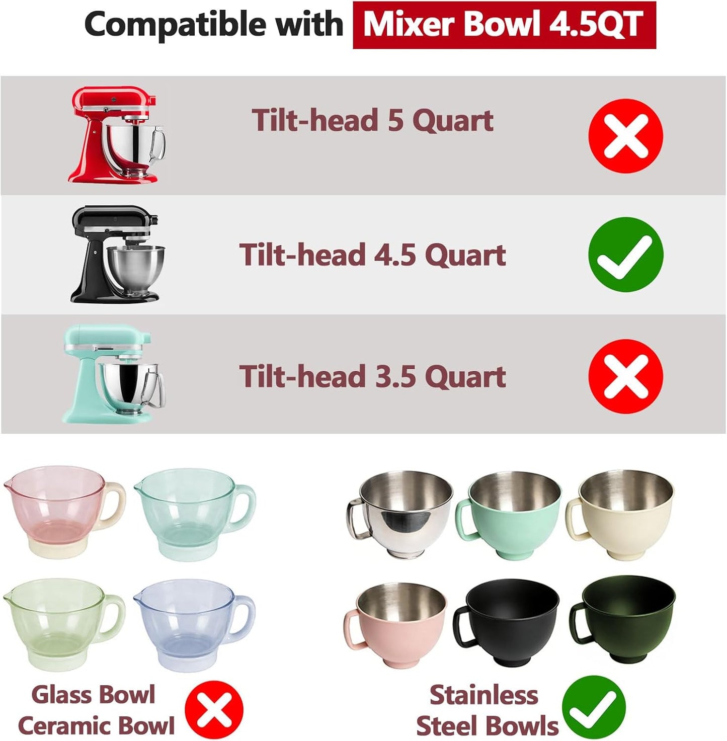 3 Pack Silicone Bowl Liners with Lids for KitchenAid 5QT Tilt Head Mixer, Collapsible Food-Grade Bowl Inserts, Thick Heat/Cold Resistant Silicone Mixing Bowl Liners