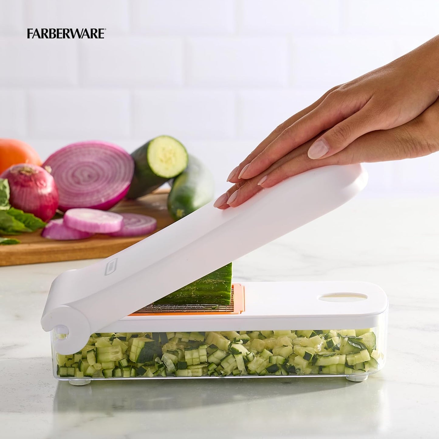 Farberware Professional Vegetable Chopper, 2 Blades For Slicing and Dicing Onions, Tomatoes, Potatoes And More, Meal Prep Made Easy